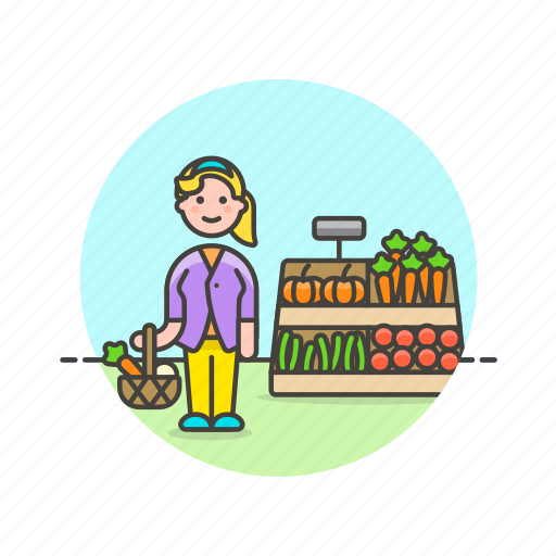 Shopping, vegetable, basket, farmers, fruit, market, woman icon - Download on Iconfinder