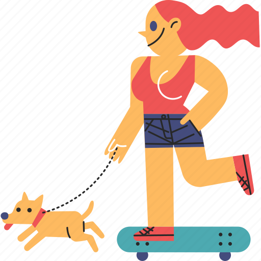 Dog, walking, skate, girl, skateboard icon - Download on Iconfinder