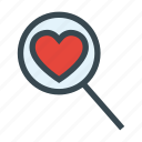 find, heart, love, magnifier, search
