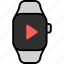 play, button, arrow, music, smart watch, wrist, gadget 
