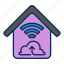upload, arrow, cloud, home, house, signal, wifi 