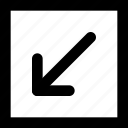 arrow, diagonal, direction, down, left, orientation 
