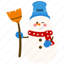 snowman, broom, christmas, snow, holiday, winter, clean, cleaning, character