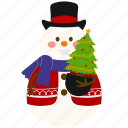 cute, snowman, christmas, pine, tree, plant, character, snow, winter