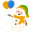 happy, snowman, balloons, holiday, christmas, snow, xmas, smile, emoji 