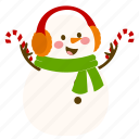 snowman, candy cane, character, christmas, winter, snow, headphone, xmas, happy