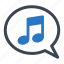 speech bubble, music, upload song, musical note 
