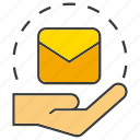 email, hand, hold, letter, send