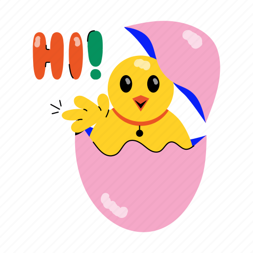 Hi, egg hatching, chick, baby chicken, hatching sticker - Download on Iconfinder