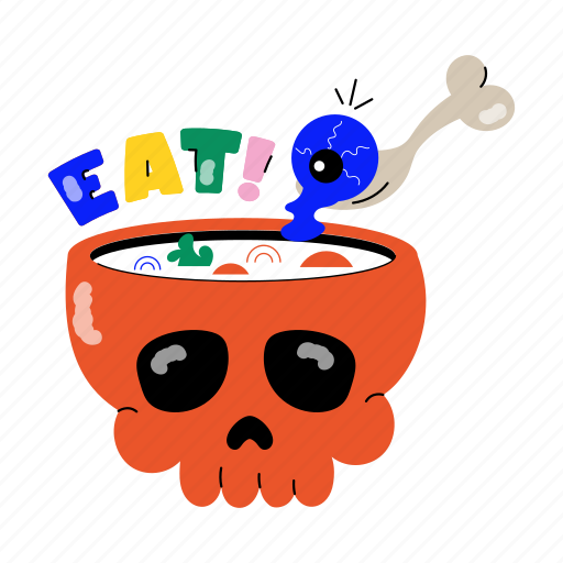 Halloween food, eat, skull, skull pot, halloween cooking sticker - Download on Iconfinder