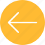 arrow, circle, direction, left, previous, west, yellow 