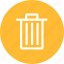 bin, circle, delete, remove, trash, yellow 