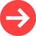 arrow, circle, east, forward, next, red, right
