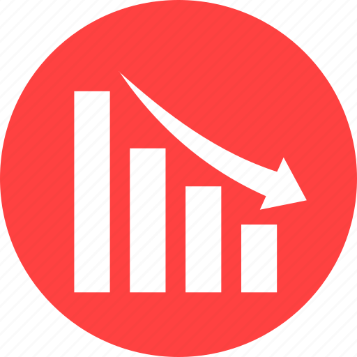 Analytics, circle, decline, down, financial graph, red icon - Download on Iconfinder