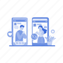 app, cartoon, style, connection, couple, date, dating, device, network
