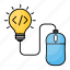 mouse, ideas, click, lightbulb, bulb, coding, creativity 