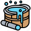 bucket, sauna, spa, water, wooden 