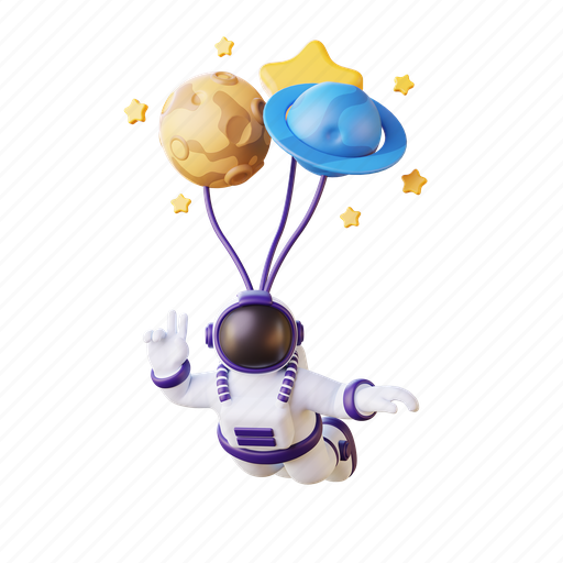 Astronaut, flying, planet, balloon, sky, technology, space 3D illustration - Download on Iconfinder