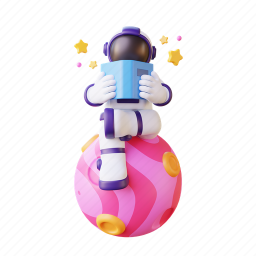 Astronaut, sitting, reading, book, technology, space, education 3D illustration - Download on Iconfinder