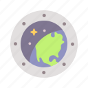 spaceship, porthole, view, earth, space