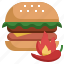 spicy, burger, food, restaurant, heat, hot 