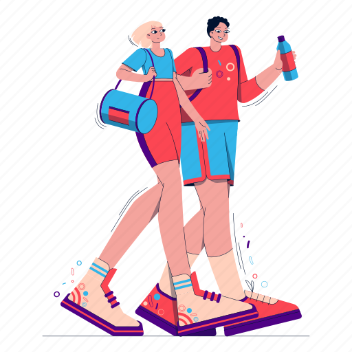Walking, couple, walking couple, sport, fitness, healthy lifestyle, active illustration - Download on Iconfinder