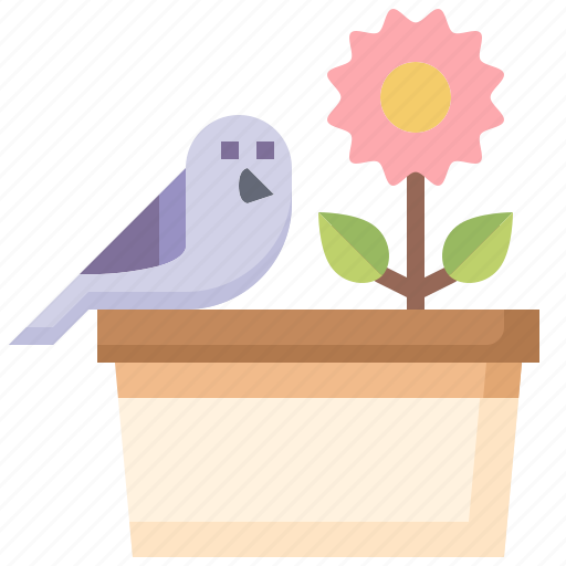 Bird, flower, pot, ornithology, animals, pigeon icon - Download on Iconfinder