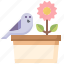 bird, flower, pot, ornithology, animals, pigeon 