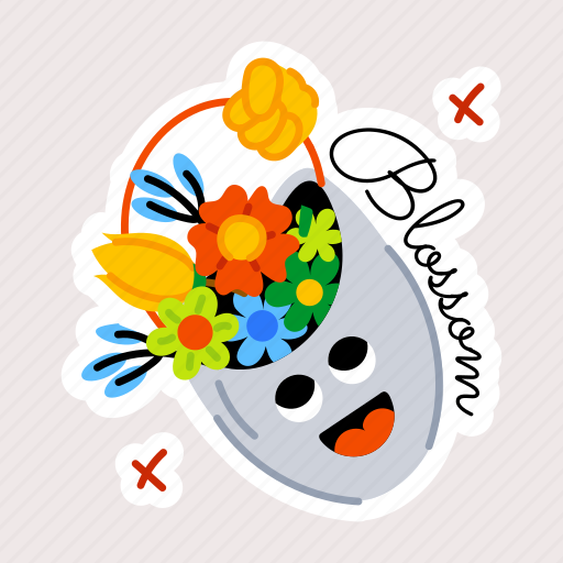 Blooming flowers, flower bucket, floral bucket, flower basket, garden flowers sticker - Download on Iconfinder