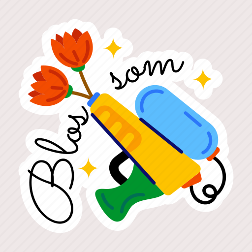Flower gun, floral gun, spring season, spring flowers, blooming flowers sticker - Download on Iconfinder