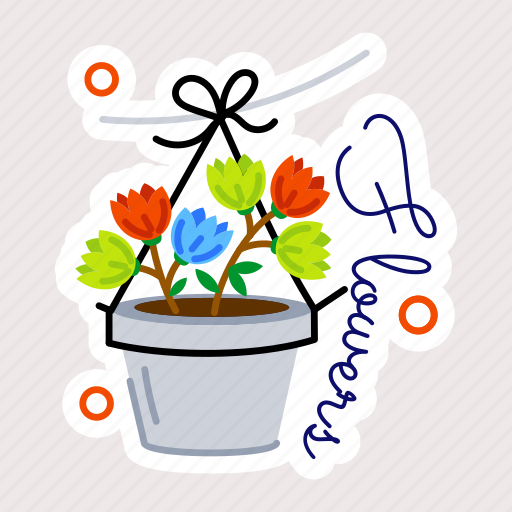 Flowers pot, hanging pot, hanging houseplant, spring flowers, blooming flowers sticker - Download on Iconfinder