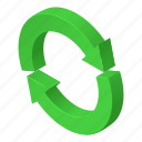 refresh, isometric, green, circular, two