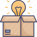 box, idea, lightbulb, of, out, package, the