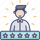 customer, man, rating, review, service, star