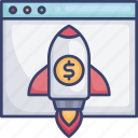 browser, finance, investment, money, rocket, start, up