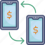arrow, dollar, finance, mobile, phone, smartphone, transfer 