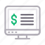 dollar, online, pay, report, screen 