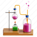 chemistry, experiment, chemistry experiment, stem, chemical reactions, 3d icon, 3d illustration, 3d render, molecular science 
