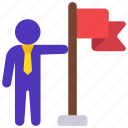 businessman, holding, flag, user, winner