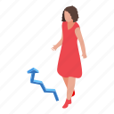 successful, business, woman, grow, up, isometric