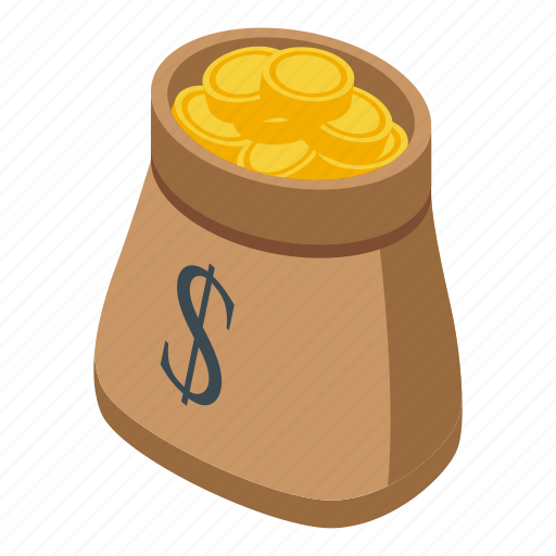 Gold, coins, bag, isometric icon - Download on Iconfinder