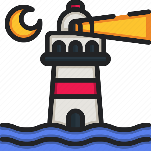 Lighthouse, buildings, tower, moon, sea icon - Download on Iconfinder