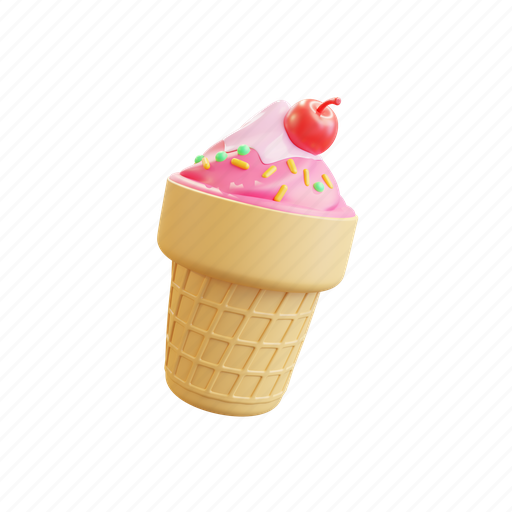 Ice, cream, sweet, cold, cherry, dessert 3D illustration - Download on Iconfinder