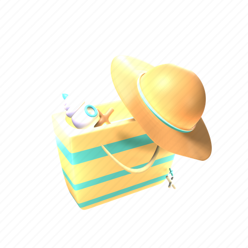 Beach, bag, summer, suitcase, briefcase, holiday, shopping 3D illustration - Download on Iconfinder