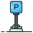 parking, pole, stand, guidepost, signage, signpost, car park
