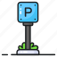 parking, pole, stand, guidepost, signage, signpost, car park 