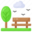 park, garden, bench, trees, lawn, orchard, nature