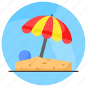 beach, umbrella, ball, seaside, seashore, sand, sunshade