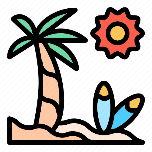 Beach, palm, coconut, surf, sunny, vacation, summer icon - Download on Iconfinder