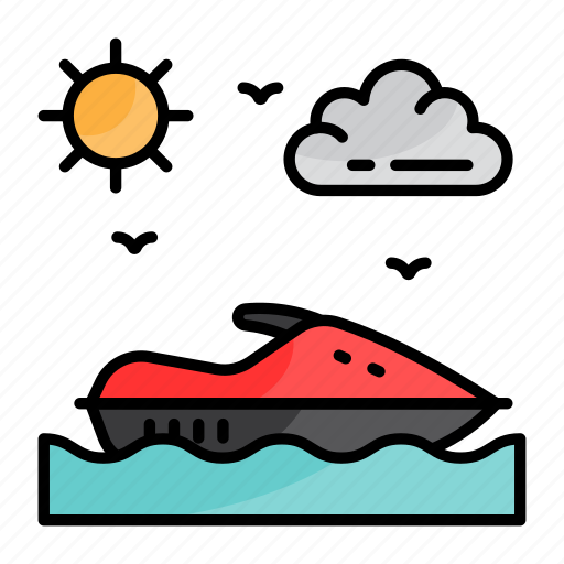 Water bike, personal watercraft, sun, clouds, sea, ocean, forecast icon - Download on Iconfinder